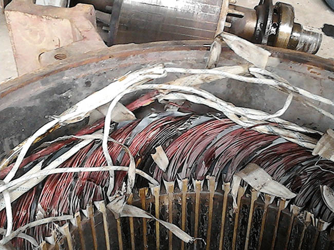 圖為因故障被燒壞的西瑪電機(jī)線圈照片 圖為因故障被燒壞的西瑪電機(jī)線圈照片